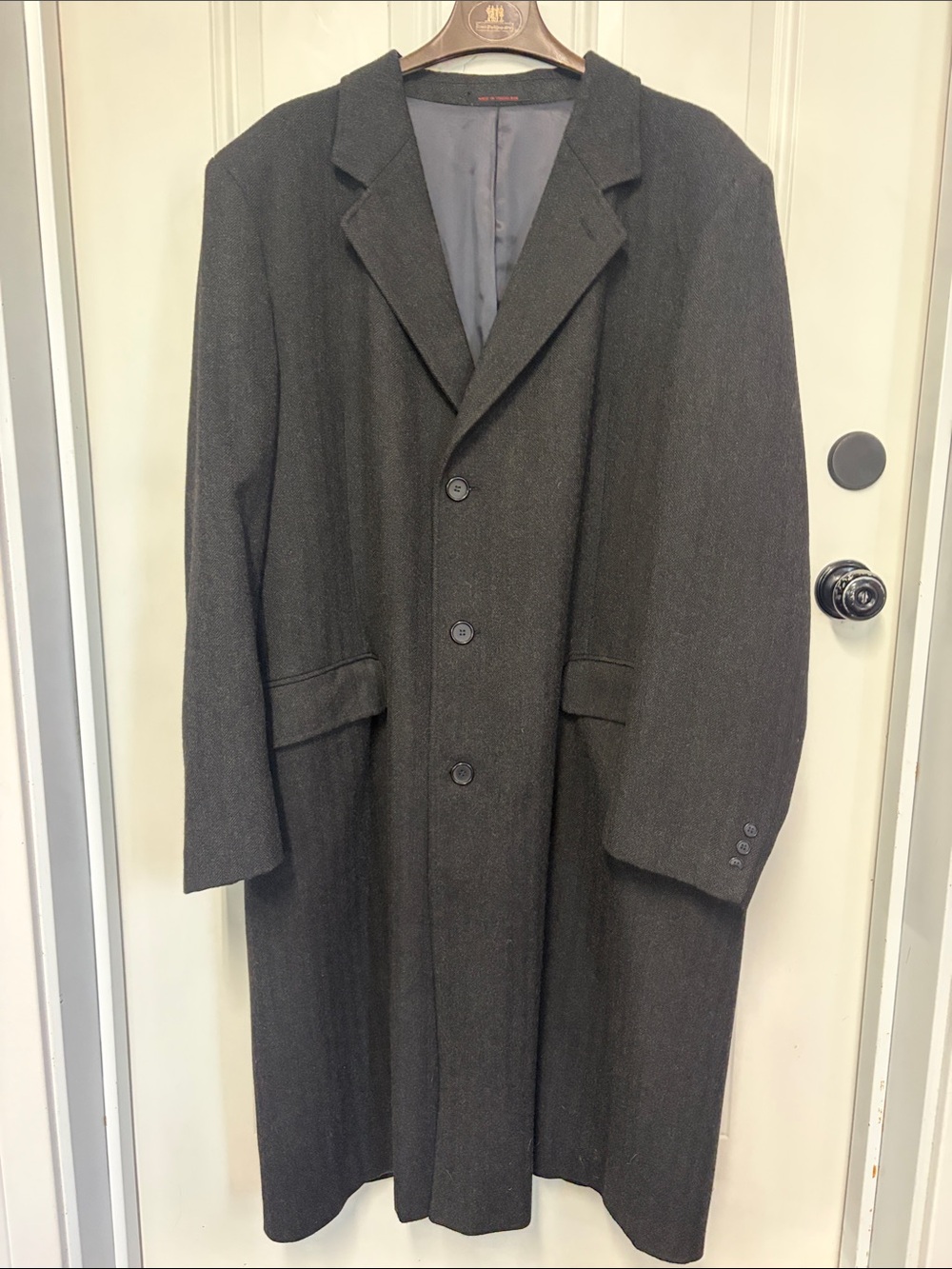 Mens Dark Charcoal Single-Breasted Wool Coat